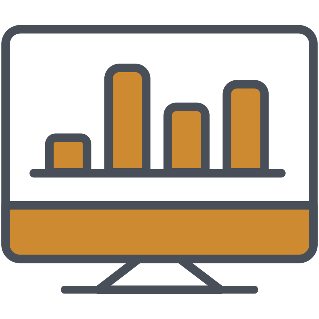 A computer monitor displaying a bar chart with four vertical bars of different heights represents the Four Pillars of TREP analysis.