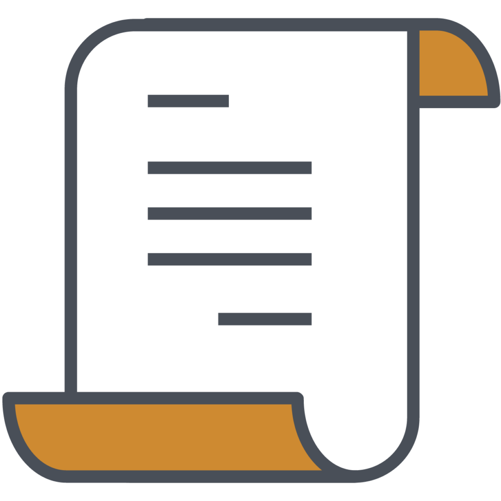 An icon of a scroll with writing, featuring a border and ends in a brownish color. The scroll, symbolizing the Four Pillars of TREP, displays several lines of text.