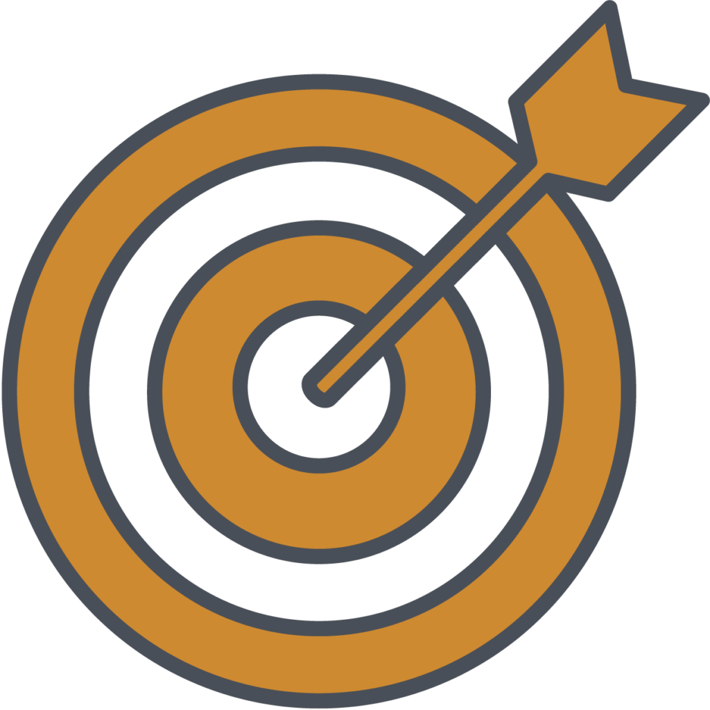 A gold and white bullseye target with a gold arrow piercing through the center, embodying the precision and strength of the Four Pillars of TREP.