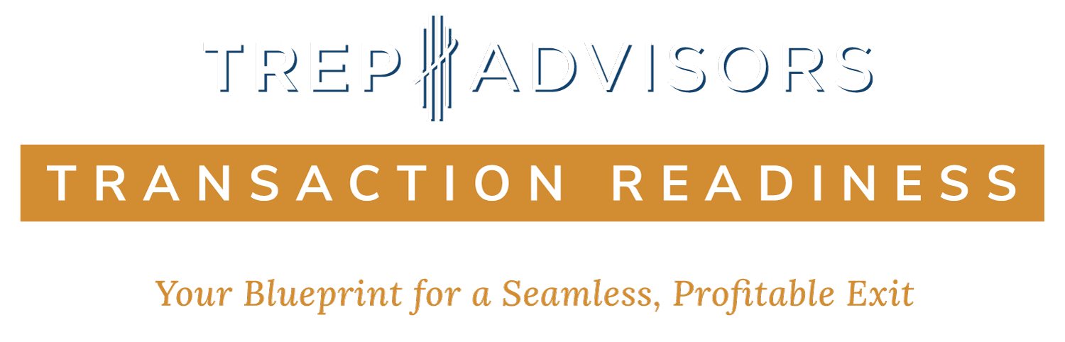 Logo with text: "TREP Advisors Transaction Readiness - Your Blueprint for a Seamless, Profitable Exit. Expert guidance through the M&A process.